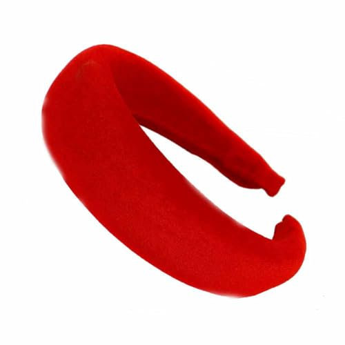 SHTGOI Haarreif Samt-Stoff Schwamm Dickes Stirnband Retro Style Gepolsterter Haarband Weich rutschfest Candy Colour Breit Stirnbänder Outdoor Elegant Kopfschmuck für Damen und Frauen Rot