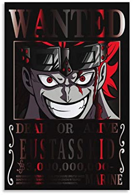 Animation One Piece Wanted Poster Eustass Kid Poster, Kunstdruck, Wandfoto, Malposter zum Aufhängen, Familiendekoration, 40 x 60 cm