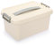 BTSKY Aufbewahrungsbox und Tragetasche aus Kunststoff, Mehrzweck-Werkzeugkasten, Nähkasten, Organizer mit herausnehmbarem 4 Fächern, Deckel und Griff (Beige, M)