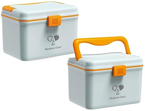 TUKA-i-AKUT 2x 14,6L Medizinbox Zweilagig Portable mit Tragegriff, Medikamentenbox Hausapotheke Box Erste-Hilfe-Box Tragbar, Aufbewahrung Medizinkoffer Multifunktional Outdoor Home, TKD6402-XL Blau