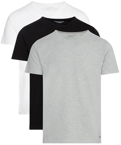 Tommy Hilfiger Tommy Jeans Camisetas de Manga Corta Pack de 3 Hombre Stretch con Cuello de Pico, Multicolor (Black/White/Grey Heather), XL