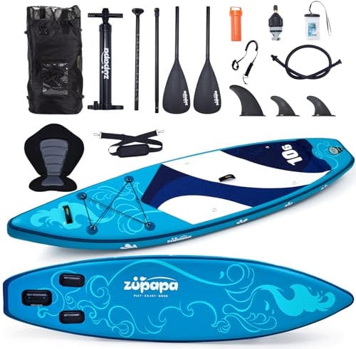 Zupapa 320cm Stand Up Paddle Board mit Kajaksitz, aufblasbares Paddleboard, verstellbares Paddel, Kajaksitz, Rucksack, wasserdichte Tasche und Handpumpe, Reparaturset