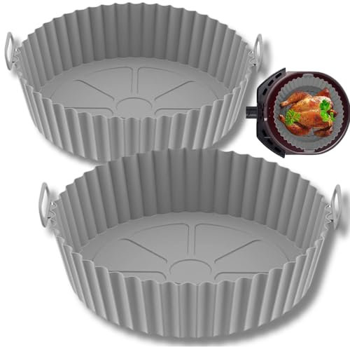 UTIZ Round Air Fryer Silicone Liner 2 Pack Reusable Pot 7.9'', Air Fryer Accessories, Food Grade Baking Tray Greaseproof Airfryer Basket Rack Accessories Compatible with Ninja, Tower, COSORI