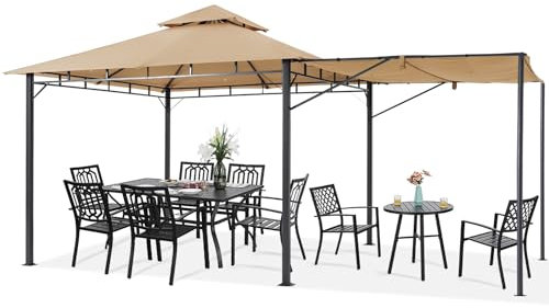 MASTERCANOPY 28,9 x 28,9 cm Terrassenpavillon mit extra Seitenmarkise, Outdoor-Pavillon für Hinterhof, Garten, Rasen, Beige