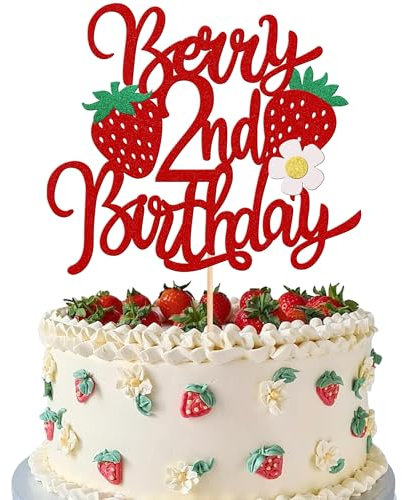 Erdbeere Tortendeko, Erdbeer Kuchen Deko, Erdbeere Cake Decoration, Cake Topper 2. Geburtstag, Erdbeer Geburtstags Party Dekorationen, Rot Tortendeko für Kindergeburtstage, Babypartys