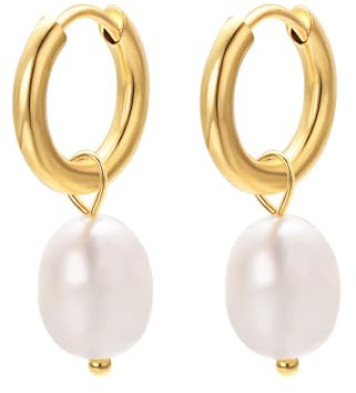 Aleasha Perle Creolen Ohrringe Edelstahl vergoldet Ohrringe Gold Schmuck
