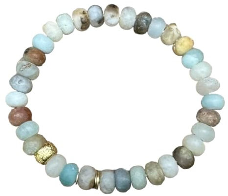 Armband mit Amazonit - aqua, beige, hellblau, matt, gefrostet, gold, Messing 18K - Amazonitarmband