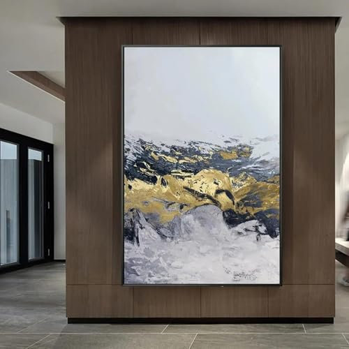 GELYX Blaue Welle, Malerei, goldene Kunstmalerei, dunkelgraues Acrylbild, große Poster, Wohnzimmer, Heimwandmalerei auf Leinwand, 70 x 100 cm, rahmenlos