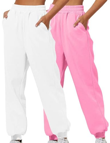 XCXC 2er-Pack Damen Jogginghose mit Cinch-Bottom und Taschen Frauen Einfarbiger Trainingsanzug Baggy Hose mit elastischer Taille für Lässiges Hip-Hop, Fitnessstudio und Joggen