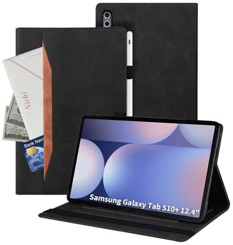 Auslbin Custodia compatibile con Samsung Galaxy Tab S10 Plus 12.4 Cover, Tablet in Pelle PU Adatto per S10/S9/S8 Plus/SM-X820, Stile Classico in Pelle, Nero