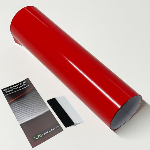 Gloss Car Vinyl Wrap [Self Adhesive Air Release Film] with Squeegee Tool - Outdoor Rated for Car Automotive Use (Red, 30 x 152cm)