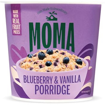 MOMA - Blueberry & Vanilla Porridge Pot - 65g - Made with British Wholegrain Jumbo Oats • Source of Fibre & Protein • Ready in 3 Minutes • Contains Real Fruit • No Added Sugar