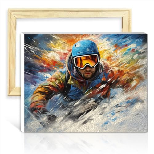 TANGFEIY Ölgemälde „Skifahrer“, Malerei für Erwachsene, Anfänger und Kinder, Acrylmalerei mit 3 Pinseln und Acrylfarben für die Wanddekoration zu Hause, Malerei zum Selbermachen, Rahmen (40 x 50 cm)