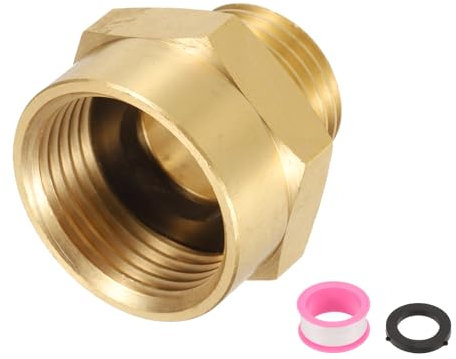 sourcing map Brass Pipe Fitting, 3/4NPT Female x 1/2G Male Brass Hex Nipple Pipe Fitting Connector, 3/4 to 1/2 Female Pipe Fitting Adapter with PTFE, Gold Tone