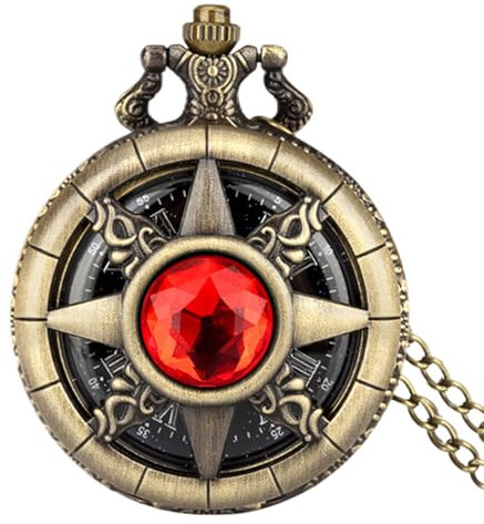 Vintage-Taschenuhr, handaufziehbare Edelstein-Taschenuhr mit Kette, Steampunk-Stil, Messing-Tasche für Abschlussfeier, Geburtstag, P5030, Refer to description, Unisex