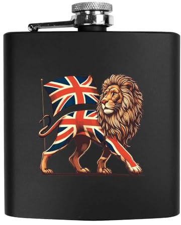 6oz (170ml) 'Lion with Union Jack' Pocket Hip Flask (HP00034998)