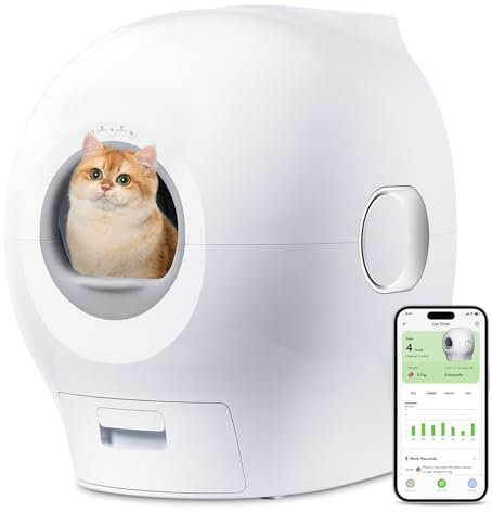 PETGUGU Smart Auto-Flush Cat Toilet, 80L X-Large Cat Litter Tray, Suitable for Multiple Cats, Smart Deodorization/UV lights/Built-in Camera/APP Control (PW5)