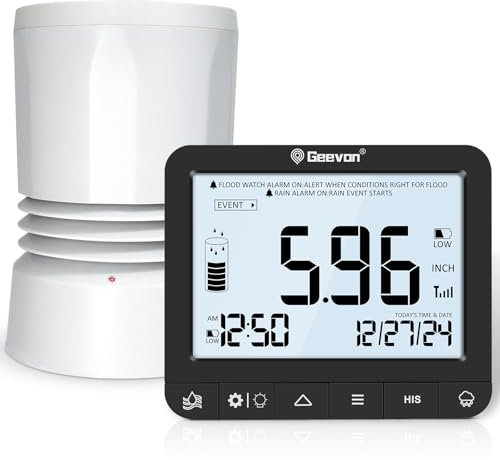 Geevon Pluviometro portatile senza fili con display digitale per interni, misurazione delle precipitazioni ad alta precisione, perfetto per uso esterno in giardino e in fattoria, misurazione delle