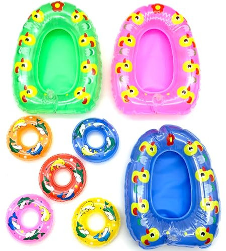 DHER 8 pezzi Cerchio gonfiabile piccolo Mini boa gonfiabile 9 * 2.5 centimetri piccolo anello di nuoto e 22 * 4 centimetri Kayak gonfiabile Mini anello galleggiante Mini decorazione Set (A)
