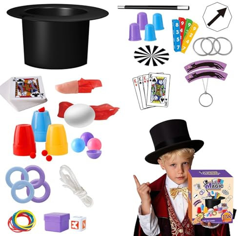 MetalNuts Zaubertricks - Kinder Zauberset mit Zauberhut, Zauberstab & Anleitung, 75+ einfache Zaubertricks für Kinder im Alter von 6-12 Jahren, lustiges Zauberer-Kit für Jungen & Mädchen, Geburtstag