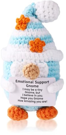 TOYMIS Positiver Wichtel Gehäkelt, Süßer Gestrickter Wichtel mit Ermutigender Karte Positive Häkeltiere Geschenk für die Liebsten Zuhause Büro Dekoration