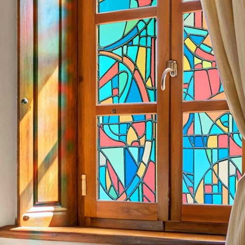 Fensterfolie selbstklebend 3D Buntglas-Fensterfolie Fenster-Sichtschutzfolie für Badezimmer, Haustür, Haus, Sonnenschutz, Wärmeschutz, Komplexe Geometrie 60X90CM
