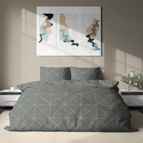 DILIOS Premium Bettwäsche 135x200 – 100% Baumwolle, ÖKO-TEX Zertifiziert, Renforcé, Atmungsaktiv & Antiallergisch, mit Reißverschluss, 2teilig – Bettbezug + Kissenbezug 80x80, Grau gestreift