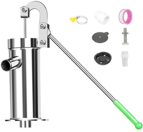 Hand Well Pump Leakproof Large Water Flows Stainless Steel Manual Well Pump with Long 360° Rotatable Handle & Accessories for Water up to 8m Depth Garden Accessories
