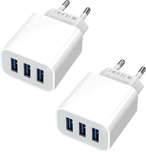 Cargador USB de 3 Puertos: Adaptador de Corriente Compacto de 15 W con Salida de 3 A, Compatible con iPhone 14/13/12/X, Samsung, Xiaomi, tabletas y Otros Dispositivos USB.