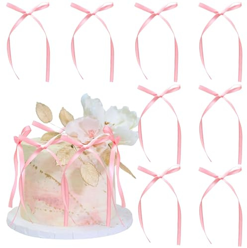 30 Stück Rosa Tortendeko Schleifen Mini Pink Bow Cake Toppers mit Perlen Vintage-Stil Kuchendekoration mit rosa Schleife für Torte Cupcake Babyparty Geburtstag Hochzeit Vielseitige Schleifen für Feste