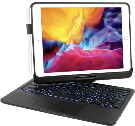 Synchro Bands Funda con teclado para iPad 2018 (6ª generación) 2017 (5ª generación) - 9.7 - iPad Air 2&1-360 giratoria - Retroiluminación 7 colores (negro)