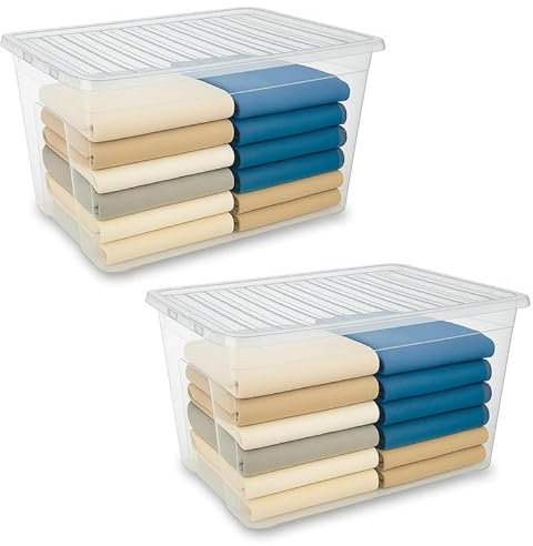 iTrend 80L Clear Storage Box with Lid, Integrated Lock & Handles, Stackable & Nestable, BPA-Free Durable Plastic, Large Capacity for Home, Office, Garage & Outdoor Storage, Pack of 2