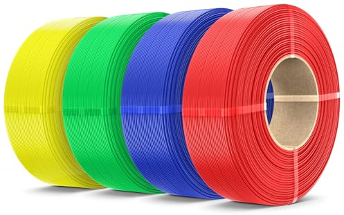 SUNLU 4KG PLA+2.0 3D Drucker Filament Refill, Hochzähes PLA+ Filament Bundle, No Spulen 3D Filament 1,75mm Für Bambu Lab 3D Druckern, 1KG/Rolle, Rot+Klein Blau+Grün+Gelb