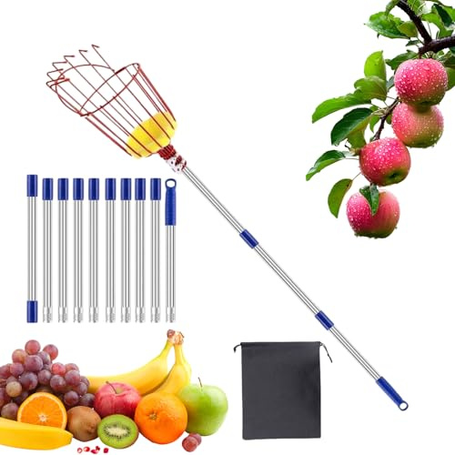 Generisch Recogedor de Frutas con Cesta telescópica - 4 m recogedor de Aguacate con Mango Extensible y Cesta de, Herramienta de Recogida portátil para jardín, Granja, Naranja, limón