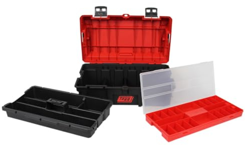 Tayg Modularer Werkzeugkasten, schwarz, M, herausnehmbare Innenschale, Metallverschlüsse aus Stahl, großer Griff, belastbar bis 120 kg, leere Werkzeugkiste aus Polypropylen, 590 x 34 x 244 mm
