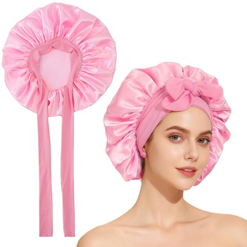 YAWYO Cuffia in Seta Satinata Dormire, Cappello da Notte con Fascia Elastica per Capelli Lunghi, Lisci o Ricci, Donne e Ragazze, Rosa