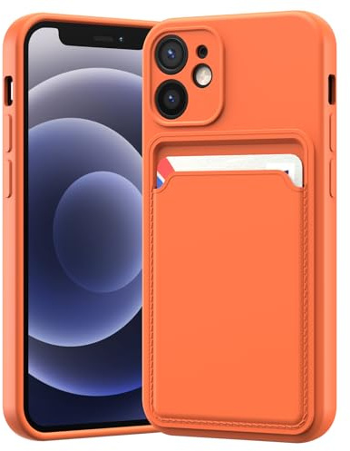 LVVFEI Kartenfach Hülle für iPhone 12 Mini 5,4 Zoll 2020 Silikon hülle mit Kartenhalter Soft TPU Handyhülle für Männer und Frauen Geeignet (Orange)