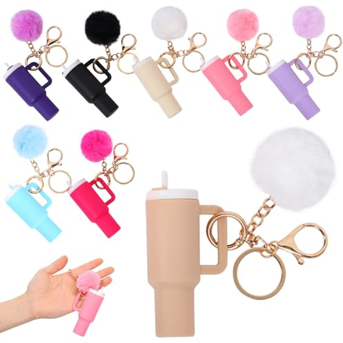 Caffney 8pcs or 12pcs Mini Tumbler Keychain for Cup Cute Lip Balm Holder Key Chain Charm Backpack for Women Girls Purse Handbag Backpack