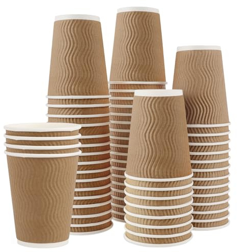 Fowecelt Disposable Paper Party Cups - Coloured Paper Cups, Picnic Cups Disposable Cups Neon Party Cups Round Dessert Cups for Birthday Party Supplies (12 Ounce Brown Kraft Paper Cup)
