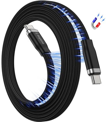 Magtame Magnetic USB C to USB C Cable 60W/3A, 1m Coiled Flat C to C Cord | Magnetic Self-coiling Design, 480Mbps Data Transfer, Tangle-Free, Retractable, Tidy your space, for iphone15-17&USB C Device
