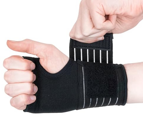 Actesso Elastische Handgelenkbandage – Handgelenk Bandagen für Verstauchungen, RSI, Sehnenscheidenentzündung oder Sport – Für Linke oder Rechte Hand (XL, Schwarz)
