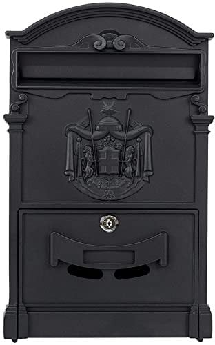 Verda Briefkasten Retro Antik Vintage Postkasten Wandbriefkasten Alu 3D-Relief Schwarz [40 x 25,5 x 9cm] Klassischer Antiker Metallbriefkasten SN3663-2