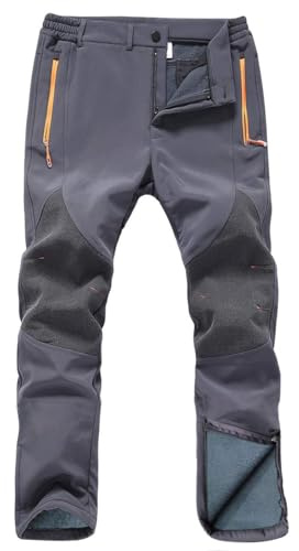 Gash Hao Mens Snow Ski Waterproof Softshell Snowboard Pants Outdoor Hiking Fleece Lined Zipper Bottom Leg (180Grey, 32W x 32L)