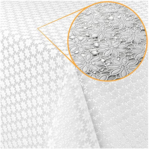 ANRO Tischdecke Lace Vinyl Wachstuch Häkel Spitze Optik Wasserfest Blumen Kamille Weiß 2000x138cm (20m)