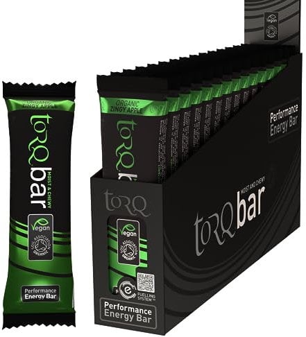 Torq Energy Bar Organic Zingy Apple - Vegan Plant Based Energy Bar, High Carbs, 34g of Carbohydrates - 100% Natural - Soil Association - Moist & Chewy - Box of 15