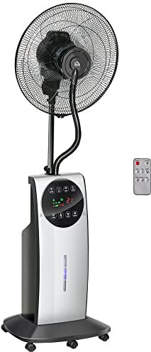 HOMCOM Ventilateur brumisateur sur roulettes 90 W télécommande - minuterie 3 modes 3 vitesses oscillant silencieux 40 x 38 x 135 cm gris noir