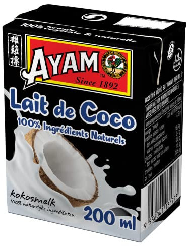 AYAM Lait de Coco | 100% Ingrédients Naturels | Goût Authentique | Noix de coco Fraîches | Haute Qualité | Alimentation Saine | Lait Végétal | Sans Lactose | Sans Gluten - 200ml