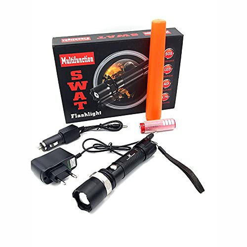 Linterna LED Tactica Recargable Policial Alta Potencia Zoom con Cono Naranja luz de Emergencia SOS 3.7V