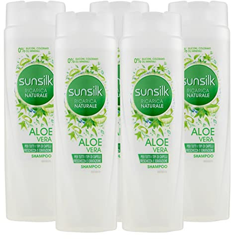 5x Sunsilk Ricarica Naturale Shampoo Aloe Vera per Tutti i Tipi di Capelli - 5 Flaconi da 250 ml