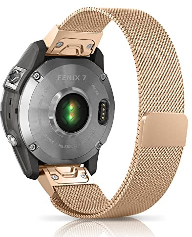 Niboow QuickFit 22mm Bracelet pour Garmin Fenix 8/7/6/5 Plus, Epix 2 Pro 47mm - Métal Inoxydable Compatible avec Fenix E/Pro Solar/GPS - Or Rose